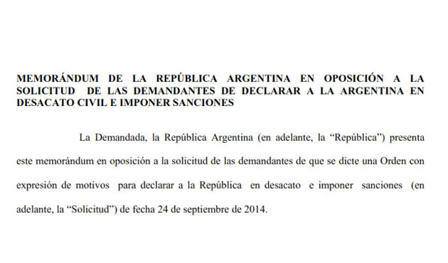 Presentación de la República Argentina ante el juzgado de Thomas Griesa 