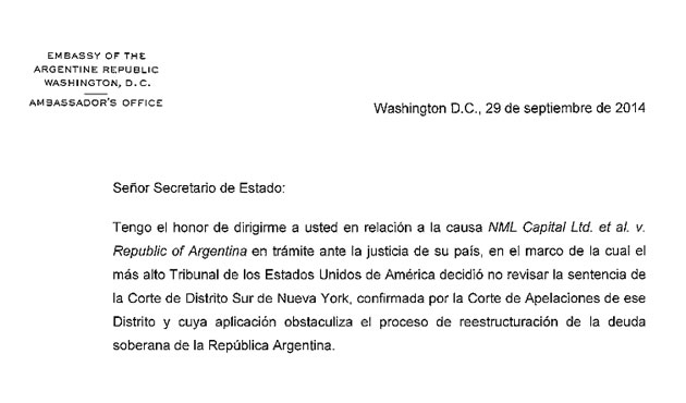 Presentación de la Cancillería Argentina al Secretario de Estado de EE.UU., John Kerry 